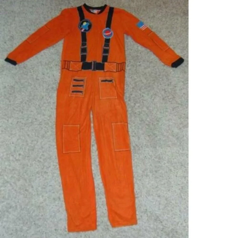 Bioworld Astronaut Pajamas Mens XL Orange Long Sleeve Zip Front 1 Pc Unionsuit
